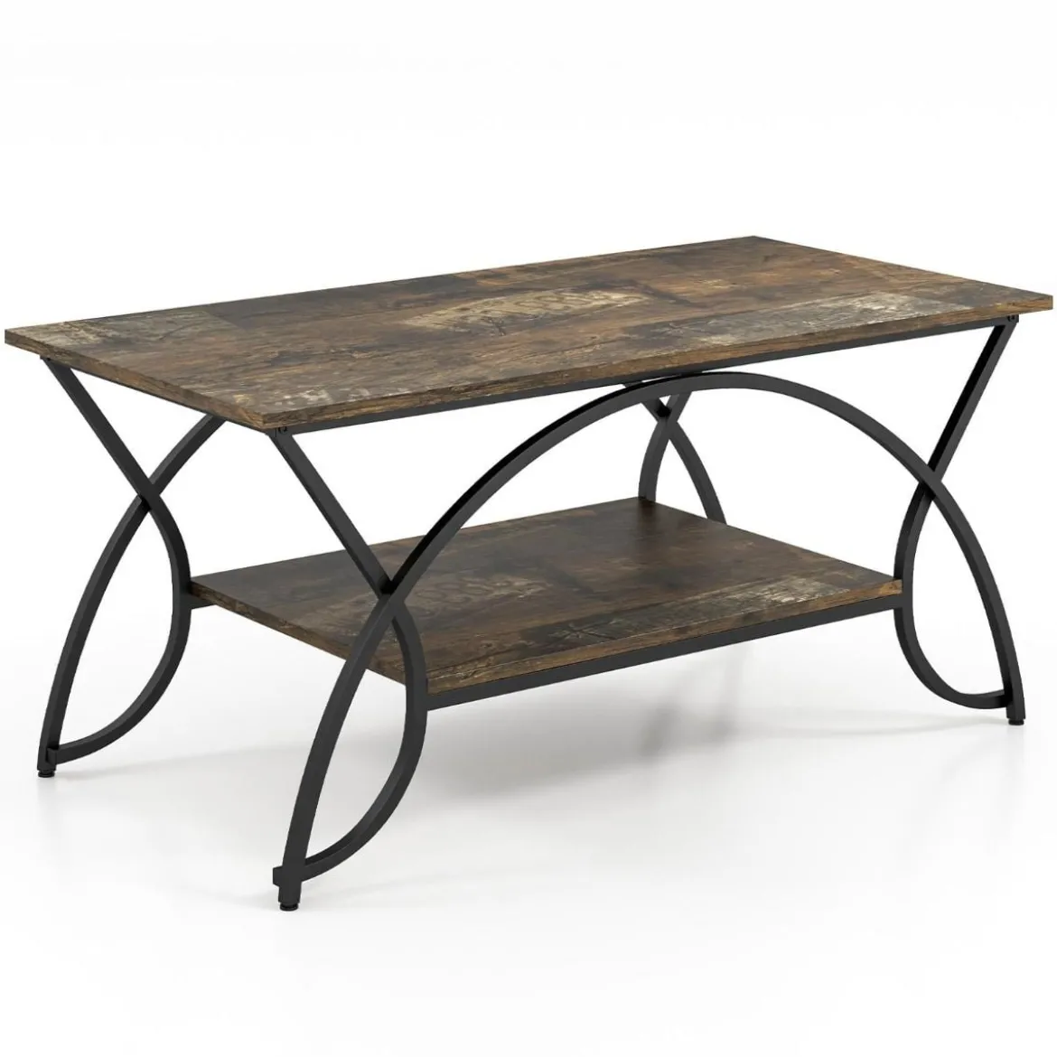 Couchtisch mit Ablage und Metallgestell Moderner Sofatisch 100 x 50 x 45 cm Rustikales Braun