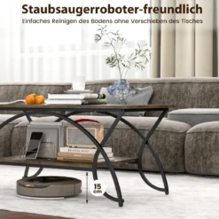 Couchtisch mit Ablage und Metallgestell Moderner Sofatisch 100 x 50 x 45 cm Rustikales Braun