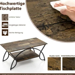 Couchtisch mit Ablage und Metallgestell Moderner Sofatisch 100 x 50 x 45 cm Rustikales Braun
