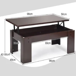 Couchtisch mit erhöhter Tischplatte Cocktailtisch mit Hubtischplatte 98 x 50 x 42 - 55 cm Braun