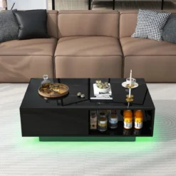 Couchtisch mit 20 Farben LED-Lichtern und Fernbedienung 95 x 55 x 31 cm Weiß/Schwarz