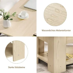 Couchtisch mit Klapp-Schreibtisch & verstecktem Ablagefachaus umweltfreundlichem Material Natur