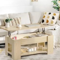 Couchtisch mit Klapp-Schreibtisch & verstecktem Ablagefachaus umweltfreundlichem Material Natur