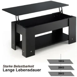Couchtisch mit Klapp-Schreibtisch moderner Kaffeeschreibtisch 98 x 51 x 42 cm Schwarz