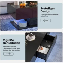 Couchtisch mit LED Beleuchtung Hochglanz 20 Farben Helligkeit einstellbar 110 x 60 x 40 cm Schwarz