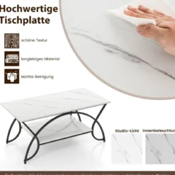Couchtisch mit Marmoroptik Moderner Sofatisch aus Kunstmarmor 100 x 50 x 45 cm Weiß Schwarz