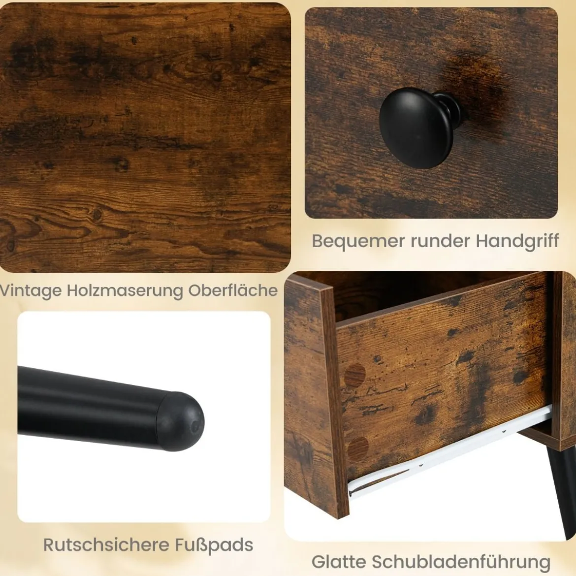Couchtisch mit Schublade Stauraum offenes Fach Wohnzimmertisch 109 x 55 x 39,5 cm Schwarz/Rustikales Braun