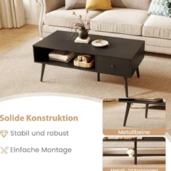 Couchtisch mit Schublade Stauraum offenes Fach Wohnzimmertisch 109 x 55 x 39,5 cm Schwarz/Rustikales Braun