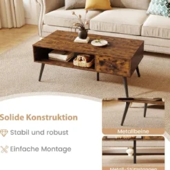 Couchtisch mit Schublade Stauraum offenes Fach Wohnzimmertisch 109 x 55 x 39,5 cm Schwarz/Rustikales Braun
