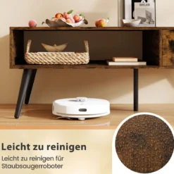 Couchtisch mit Schublade Stauraum offenes Fach Wohnzimmertisch 109 x 55 x 39,5 cm Schwarz/Rustikales Braun