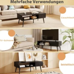 Couchtisch mit Schublade Stauraum offenes Fach Wohnzimmertisch 109 x 55 x 39,5 cm Schwarz/Rustikales Braun