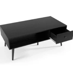 Couchtisch mit Schublade Stauraum offenes Fach Wohnzimmertisch 109 x 55 x 39,5 cm Schwarz/Rustikales Braun