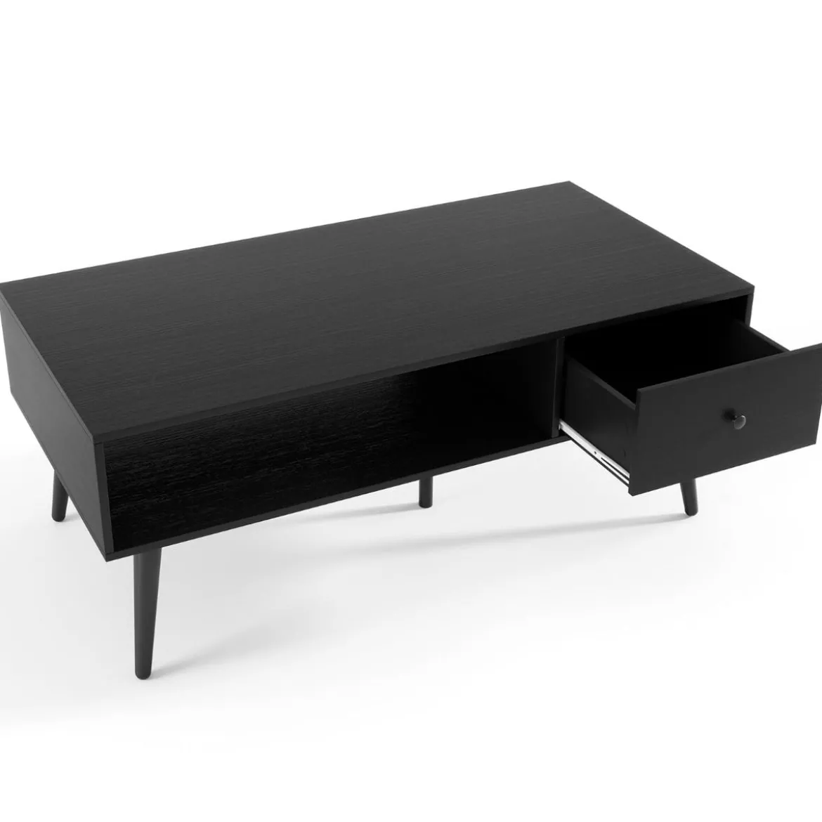 Couchtisch mit Schublade Stauraum offenes Fach Wohnzimmertisch 109 x 55 x 39,5 cm Schwarz/Rustikales Braun