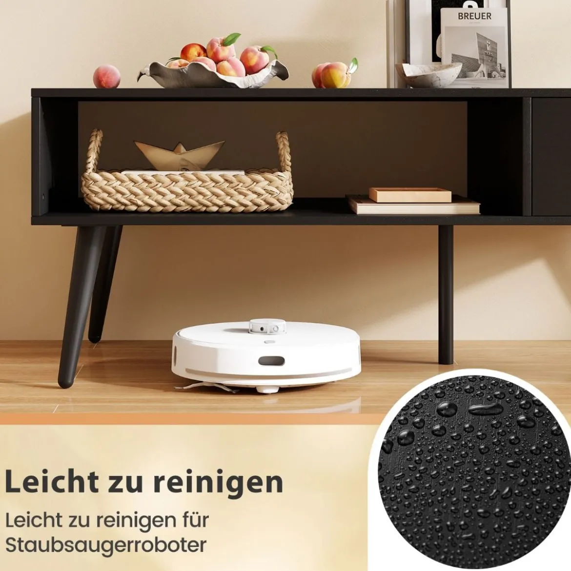 Couchtisch mit Schublade Stauraum offenes Fach Wohnzimmertisch 109 x 55 x 39,5 cm Schwarz/Rustikales Braun