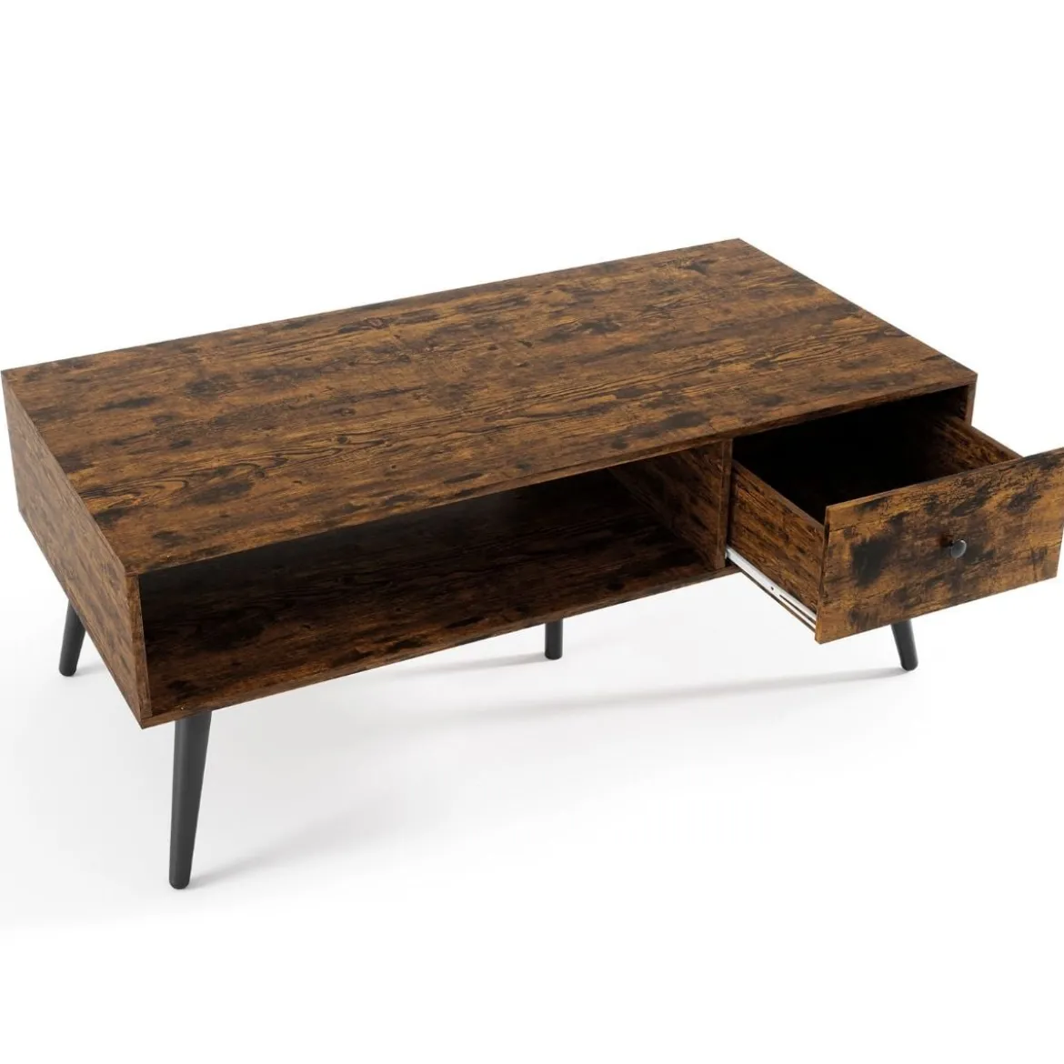Couchtisch mit Schublade Stauraum offenes Fach Wohnzimmertisch 109 x 55 x 39,5 cm Schwarz/Rustikales Braun