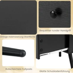Couchtisch mit Schublade Stauraum offenes Fach Wohnzimmertisch 109 x 55 x 39,5 cm Schwarz/Rustikales Braun