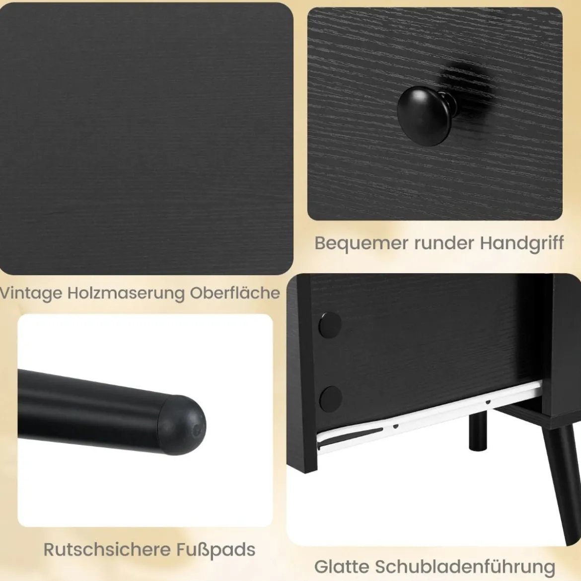 Couchtisch mit Schublade Stauraum offenes Fach Wohnzimmertisch 109 x 55 x 39,5 cm Schwarz/Rustikales Braun