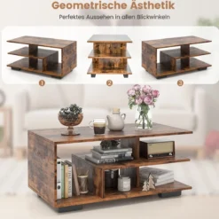Couchtisch mit Stauraum & L-förmiger Mittelablage Rechteckiger Wohnzimmertisch