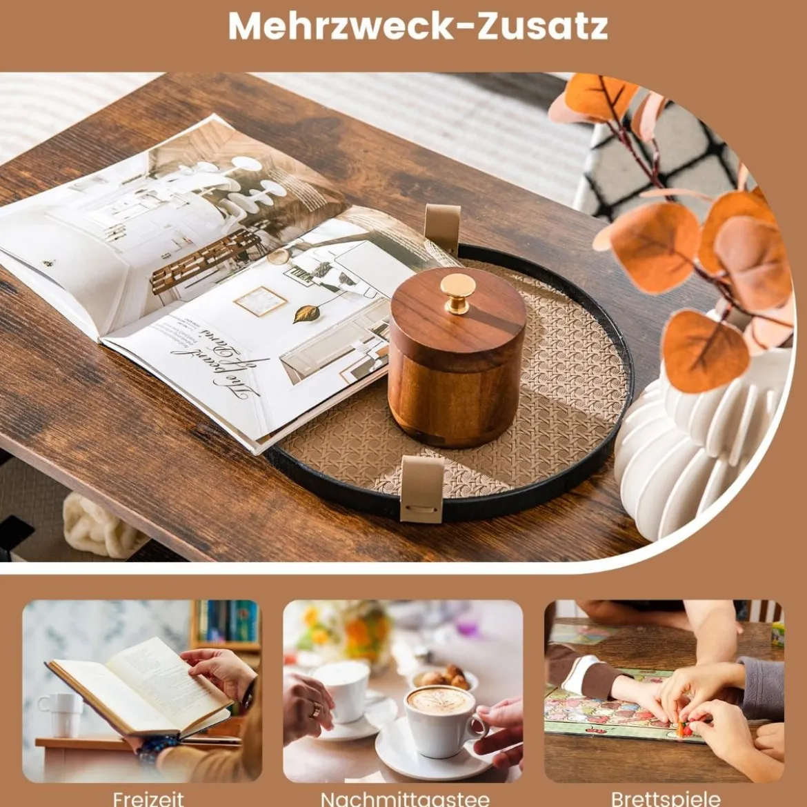 Couchtisch mit Stauraum & L-förmiger Mittelablage Rechteckiger Wohnzimmertisch