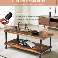 Couchtisch Nostalgie Sofatisch mit dicker Tischplatte 110 x 60 x 45 cm Braun