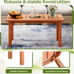 Couchtisch rechteckiger Kaffeetisch aus Holz mit Lattenrost-Tischplatte Indoor Natur 90 x 45 x 43,5cm