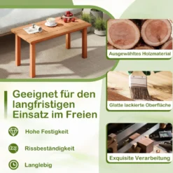 Couchtisch rechteckiger Kaffeetisch aus Holz mit Lattenrost-Tischplatte Indoor Natur 90 x 45 x 43,5cm