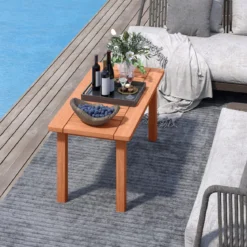 Couchtisch rechteckiger Kaffeetisch aus Holz mit Lattenrost-Tischplatte Indoor Natur 90 x 45 x 43,5cm