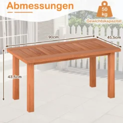Couchtisch rechteckiger Kaffeetisch aus Holz mit Lattenrost-Tischplatte Indoor Natur 90 x 45 x 43,5cm