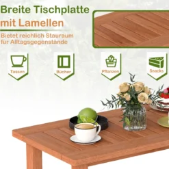 Couchtisch rechteckiger Kaffeetisch aus Holz mit Lattenrost-Tischplatte Indoor Natur 90 x 45 x 43,5cm