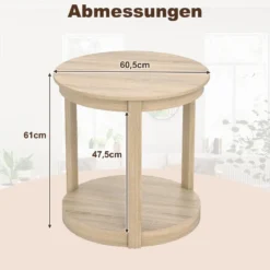 Couchtisch rund Wohnzimmertisch mit 2 Ebenen Sofatisch Gummiholz Kafeetisch Beistelltisch im Landhaus Eiche