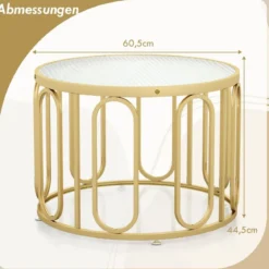 Couchtisch Rund Wohnzimmertisch mit 2 Glasplatten & Drehbares Metallgestell transformierbar Gesamttragfähigkeit von 30 kg