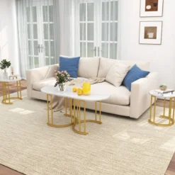 Couchtisch-Set mit 3 Tischen Stapelbare Beistelltische Ovaler Couchtisch & 2 Runde Beistelltische