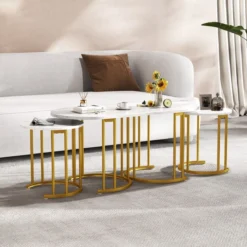 Couchtisch-Set mit 3 Tischen Stapelbare Beistelltische Ovaler Couchtisch & 2 Runde Beistelltische