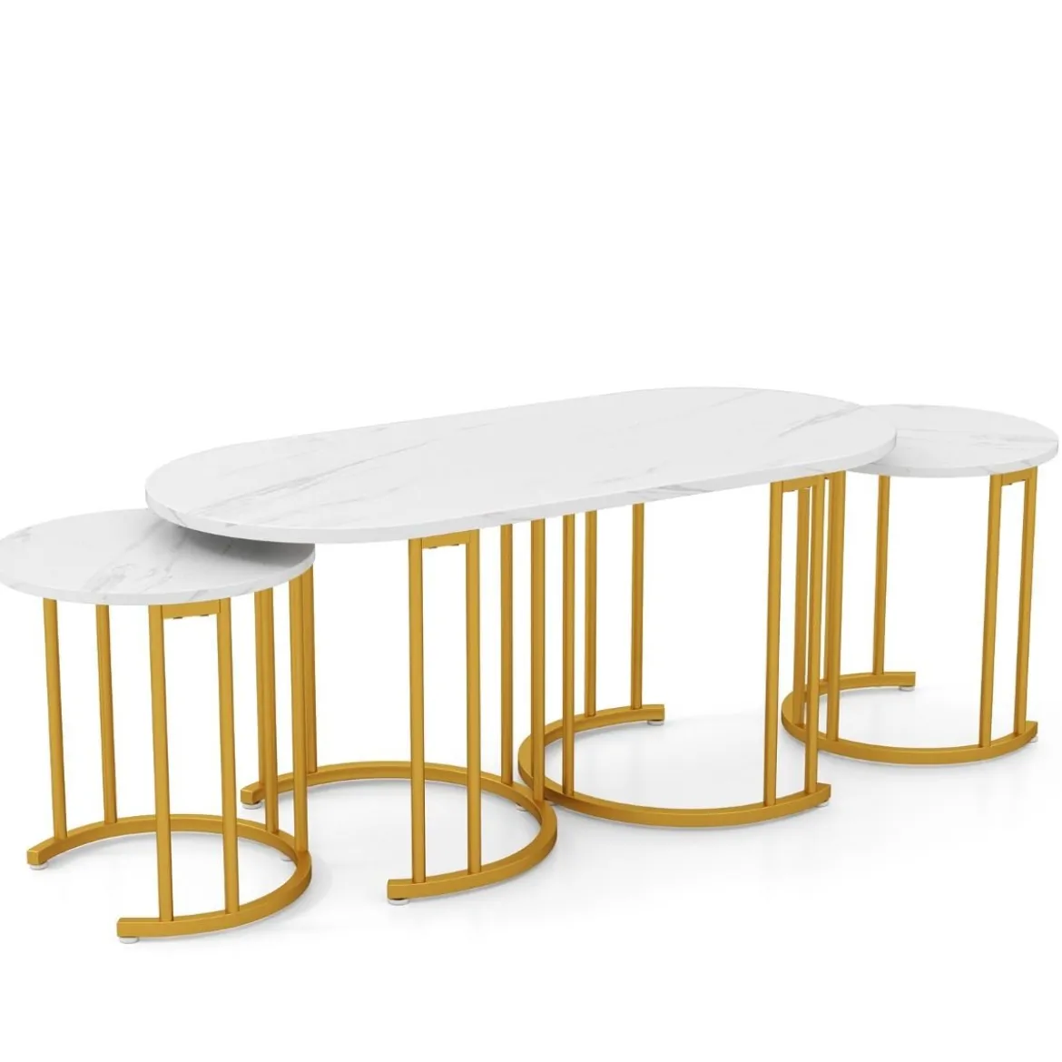 Couchtisch-Set mit 3 Tischen Stapelbare Beistelltische Ovaler Couchtisch & 2 Runde Beistelltische