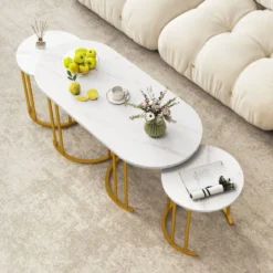 Couchtisch-Set mit 3 Tischen Stapelbare Beistelltische Ovaler Couchtisch & 2 Runde Beistelltische