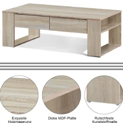 Couchtisch Sofatisch Beistelltisch Kaffeetisch Wohnzimmertisch mit Schubladen 120 x 60 x 40 cm