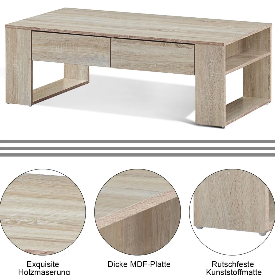 Couchtisch Sofatisch Beistelltisch Kaffeetisch Wohnzimmertisch mit Schubladen 120 x 60 x 40 cm
