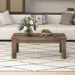 Couchtisch 120 x 60 cm Rechteckiger Wohnzimmertisch Sofatisch mit Stützbeinen bis 110 kg Belastbar Braun