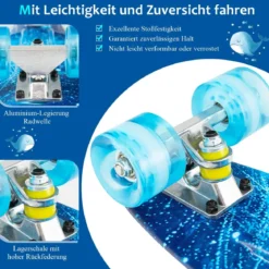 Cruiser-Skateboard 56 cm Langes Mini-Skateboard mit PU-Rädern Blau