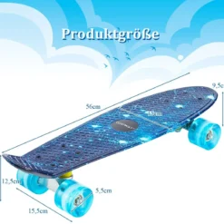 Cruiser-Skateboard 56 cm Langes Mini-Skateboard mit PU-Rädern Blau
