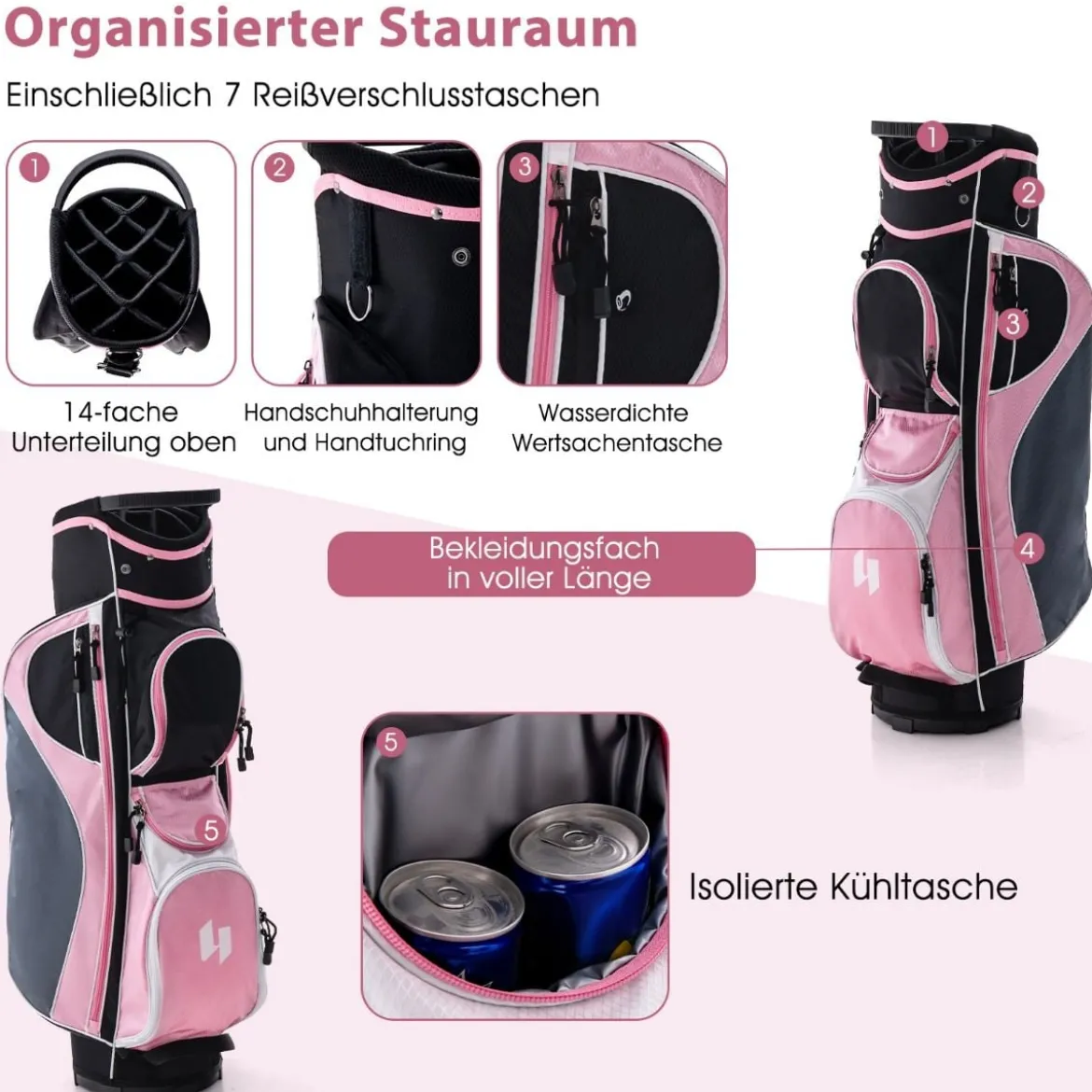 Damen Golfschläger Set 11 teilige Golfschlägersätze rechtshändig mit Regenhaube Rosa