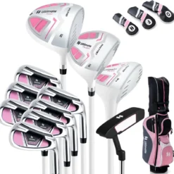 Damen Golfschläger Set 11 teilige Golfschlägersätze rechtshändig mit Regenhaube Rosa