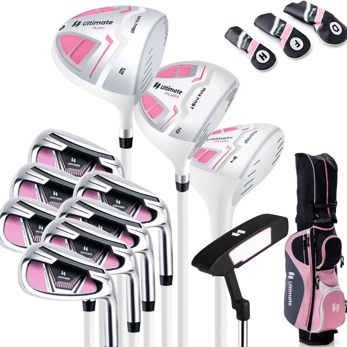 Damen Golfschläger Set 11 teilige Golfschlägersätze rechtshändig mit Regenhaube Rosa