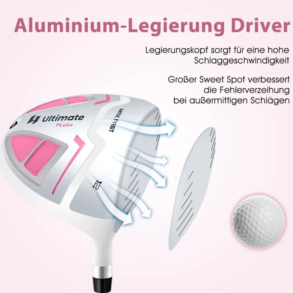 Damen Golfschläger Set 11 teilige Golfschlägersätze rechtshändig mit Regenhaube Rosa