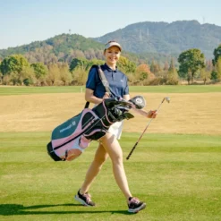 Damen Golfschläger Set 11 teilige Golfschlägersätze rechtshändig mit Regenhaube Rosa