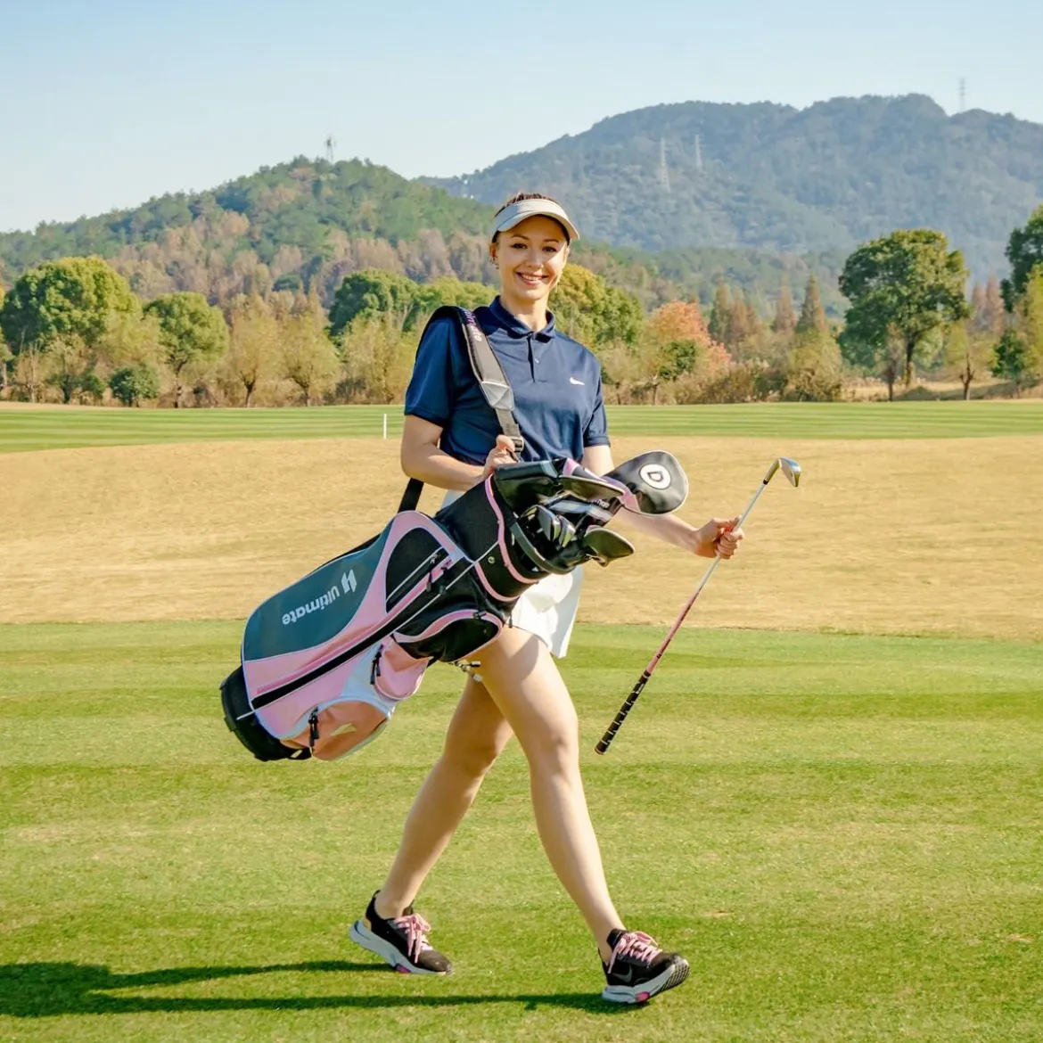 Damen Golfschläger Set 11 teilige Golfschlägersätze rechtshändig mit Regenhaube Rosa