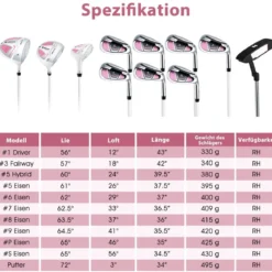 Damen Golfschläger Set 11 teilige Golfschlägersätze rechtshändig mit Regenhaube Rosa