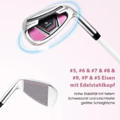 Damen Golfschläger Set 11 teilige Golfschlägersätze rechtshändig mit Regenhaube Rosa