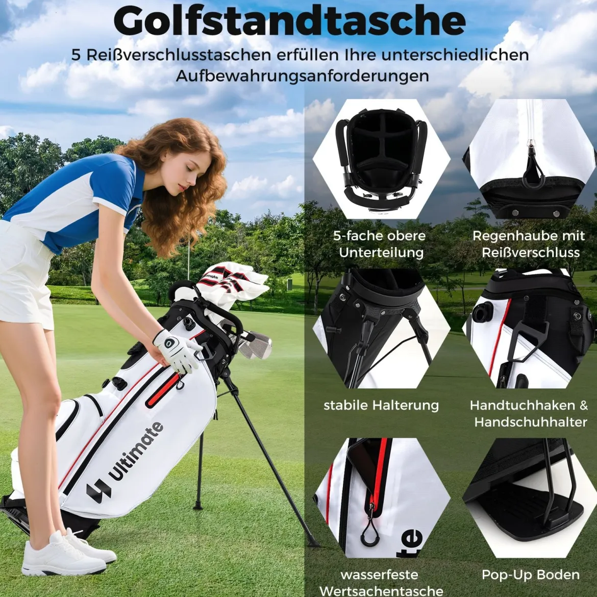 Damen Komplett Golfschläger Set 15 Teilges Golf Set Rechtshänder mitGolftasche & Regenhaube Rot