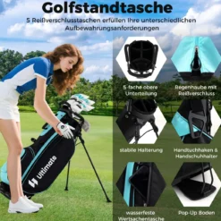 Damen Komplett Golfschläger Set 15 Teilges Golf Set Rechtshänder mitGolftasche & Regenhaube Grün